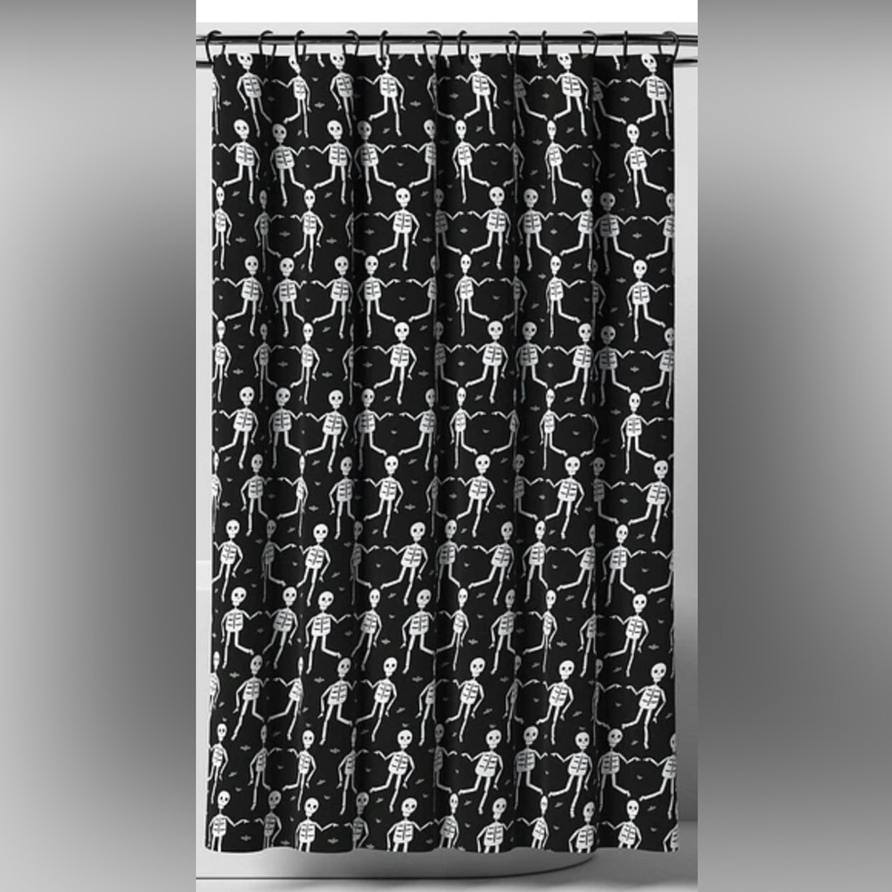 🆕 HYDE and EEK Halloween Glow-in-the-Dark Skeleton Shower Curtain Black